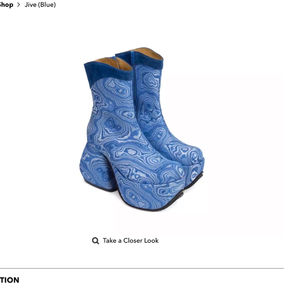 Blue geode tapestry blue suede Jive platform superfly limited run boots size 8